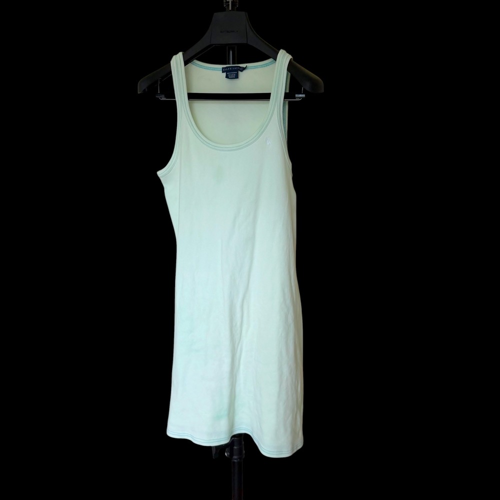 Y2K Ralph Lauren Mint Green Cotton Tank Dress XL Sleeveless Custom Painted